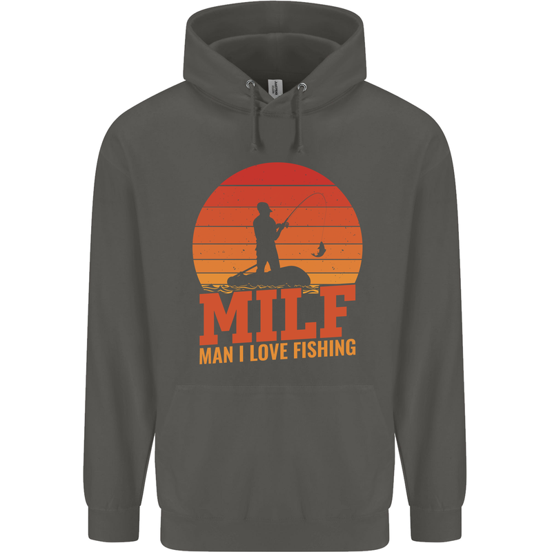MILF Fishing Funny Fisherman Father's Day Childrens Kids Hoodie Storm Grey