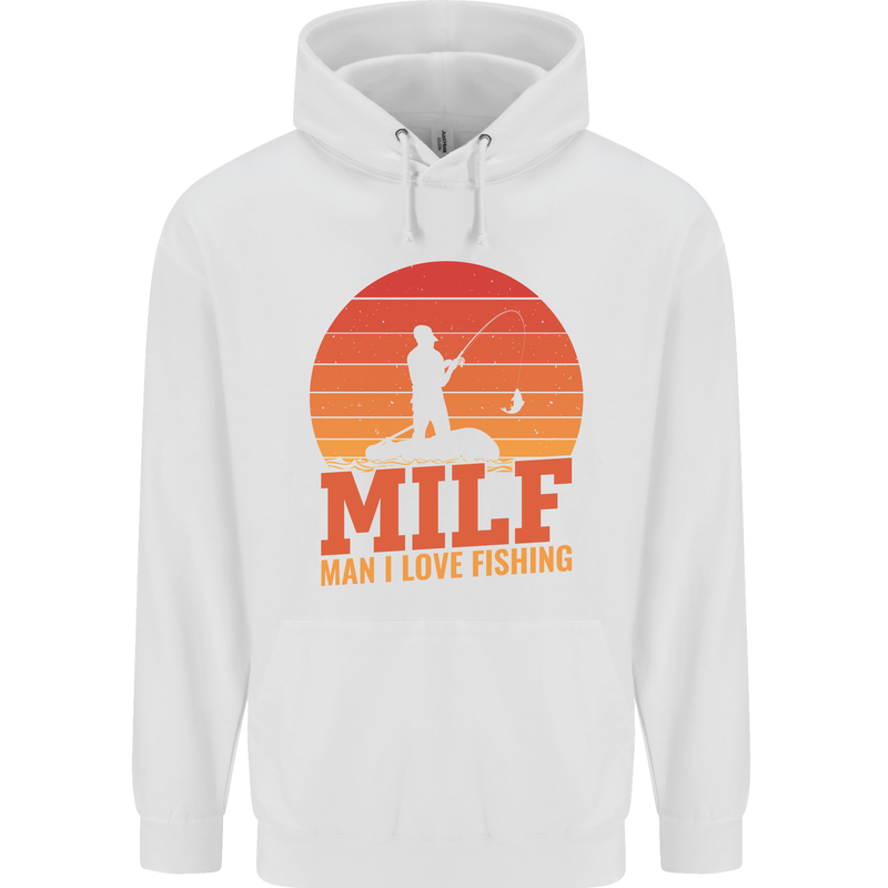MILF Fishing Funny Fisherman Father's Day Childrens Kids Hoodie White