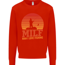 MILF Fishing Funny Fisherman Father's Day Kids Sweatshirt Jumper Bright Red