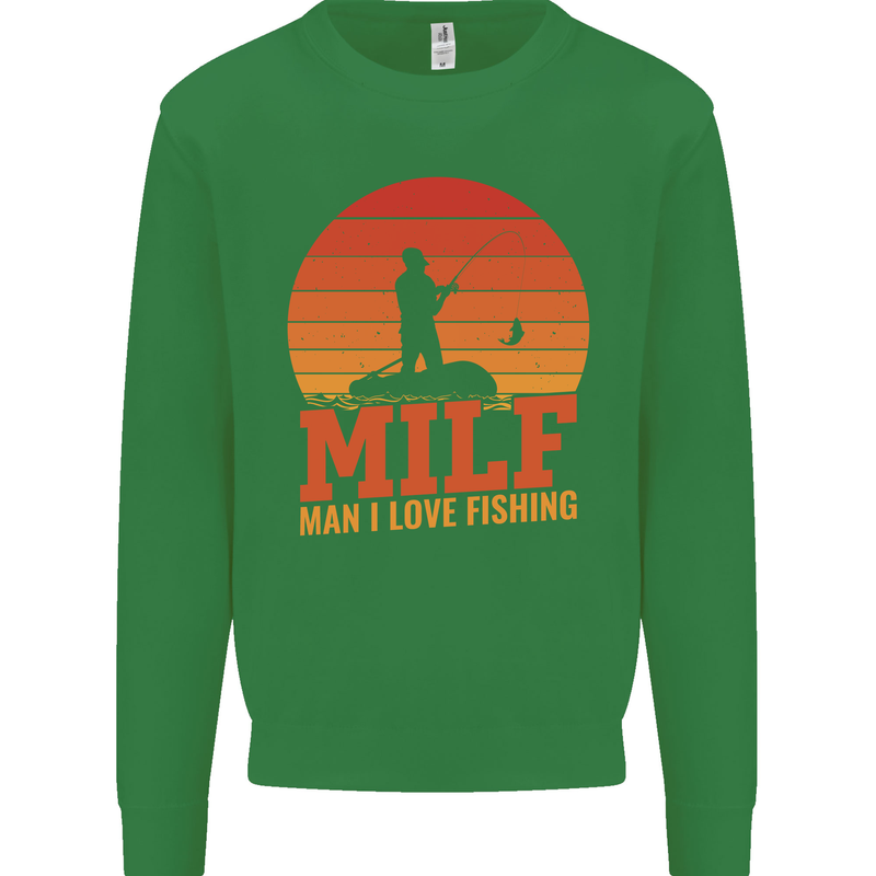 MILF Fishing Funny Fisherman Father's Day Kids Sweatshirt Jumper Irish Green