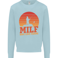 MILF Fishing Funny Fisherman Father's Day Kids Sweatshirt Jumper Light Blue
