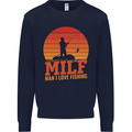 MILF Fishing Funny Fisherman Father's Day Kids Sweatshirt Jumper Navy Blue