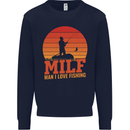 MILF Fishing Funny Fisherman Father's Day Kids Sweatshirt Jumper Navy Blue