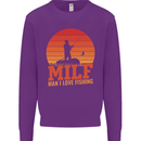 MILF Fishing Funny Fisherman Father's Day Kids Sweatshirt Jumper Purple