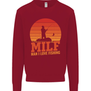 MILF Fishing Funny Fisherman Father's Day Kids Sweatshirt Jumper Red