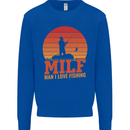 MILF Fishing Funny Fisherman Father's Day Kids Sweatshirt Jumper Royal Blue