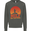 MILF Fishing Funny Fisherman Father's Day Kids Sweatshirt Jumper Storm Grey