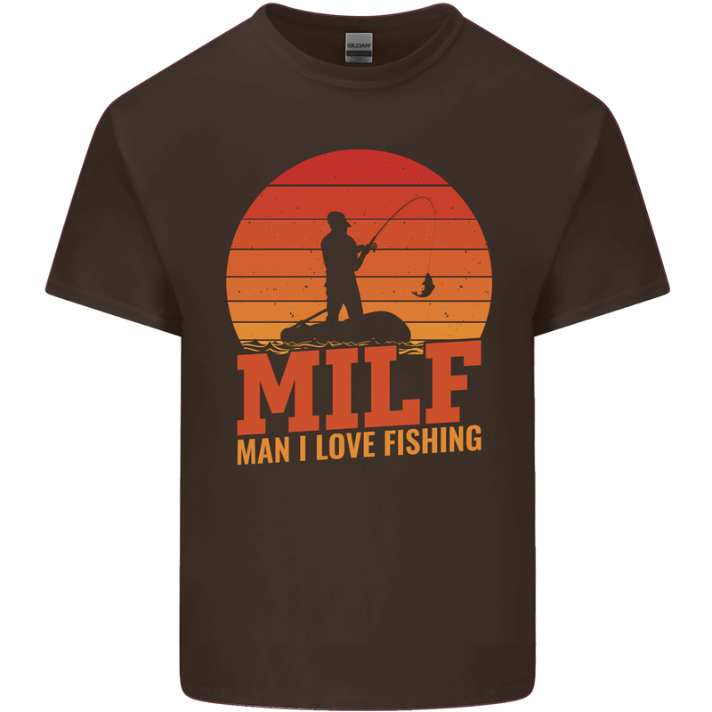 MILF Fishing Funny Fisherman Father's Day Kids T-Shirt Childrens Chocolate