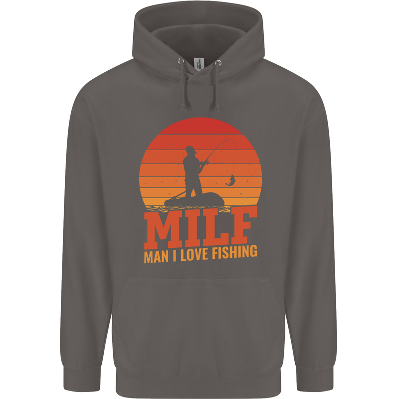 MILF Fishing Funny Fisherman Father's Day Mens 80% Cotton Hoodie Charcoal