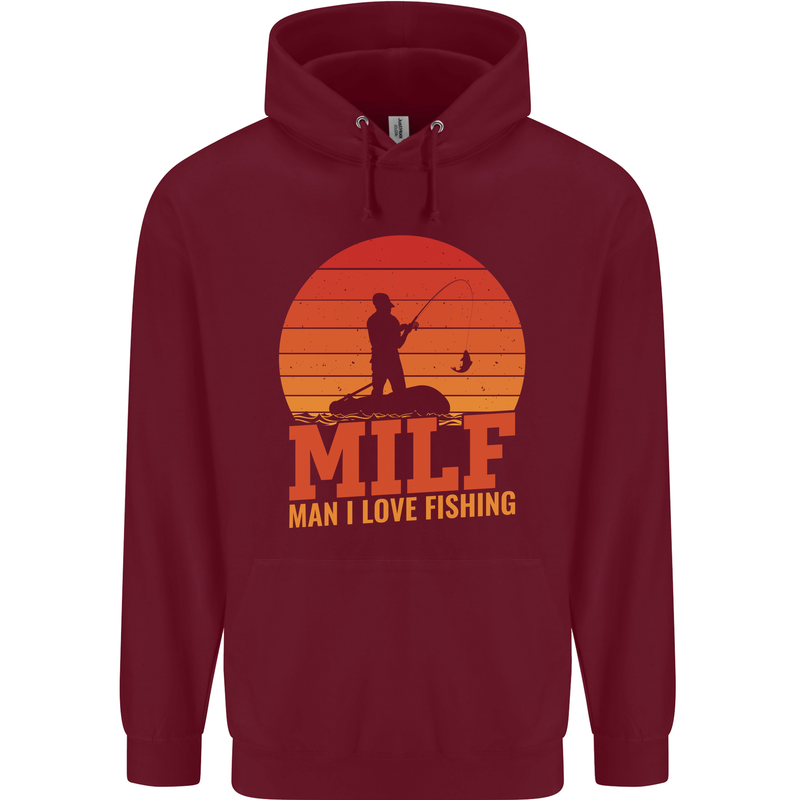 MILF Fishing Funny Fisherman Father's Day Mens 80% Cotton Hoodie Maroon
