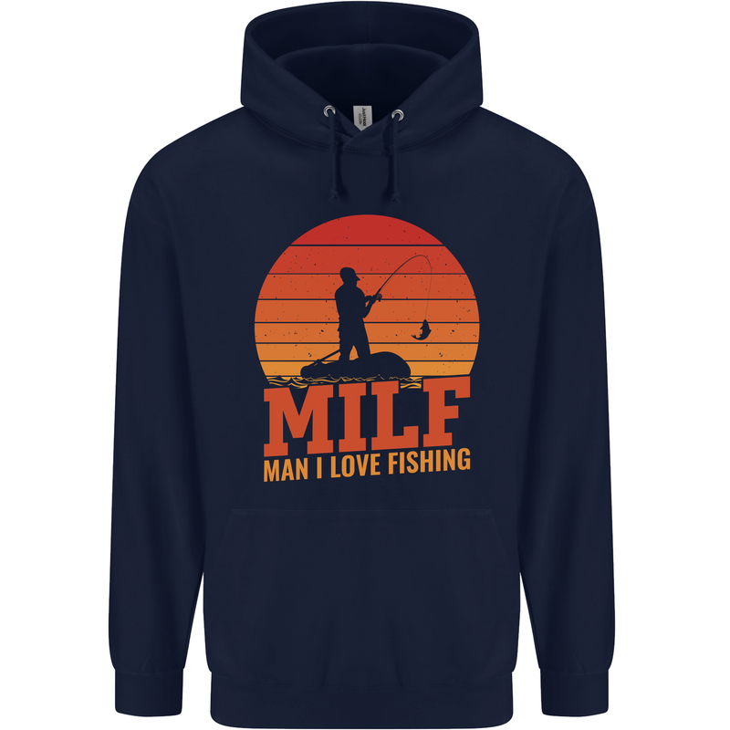 MILF Fishing Funny Fisherman Father's Day Mens 80% Cotton Hoodie Navy Blue
