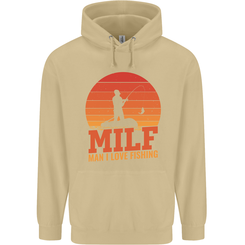 MILF Fishing Funny Fisherman Father's Day Mens 80% Cotton Hoodie Sand