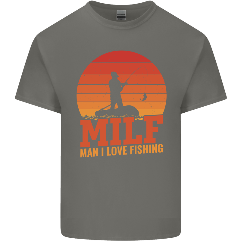 MILF Fishing Funny Fisherman Father's Day Mens Cotton T-Shirt Tee Top Charcoal