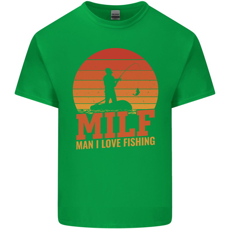 MILF Fishing Funny Fisherman Father's Day Mens Cotton T-Shirt Tee Top Irish Green