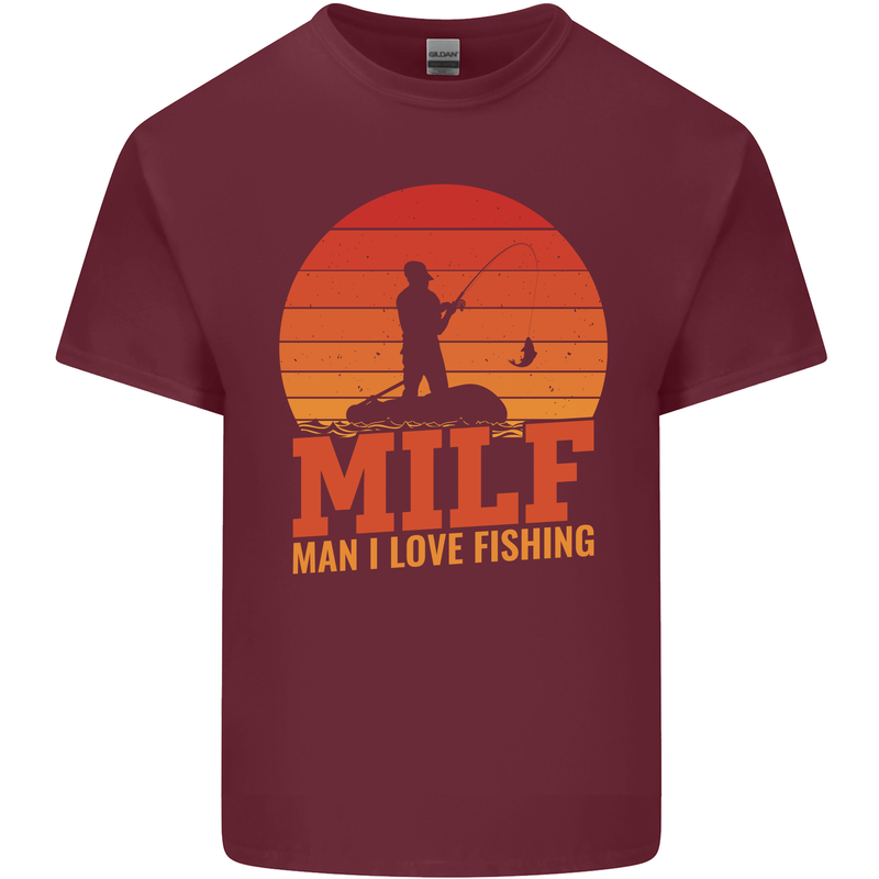 MILF Fishing Funny Fisherman Father's Day Mens Cotton T-Shirt Tee Top Maroon