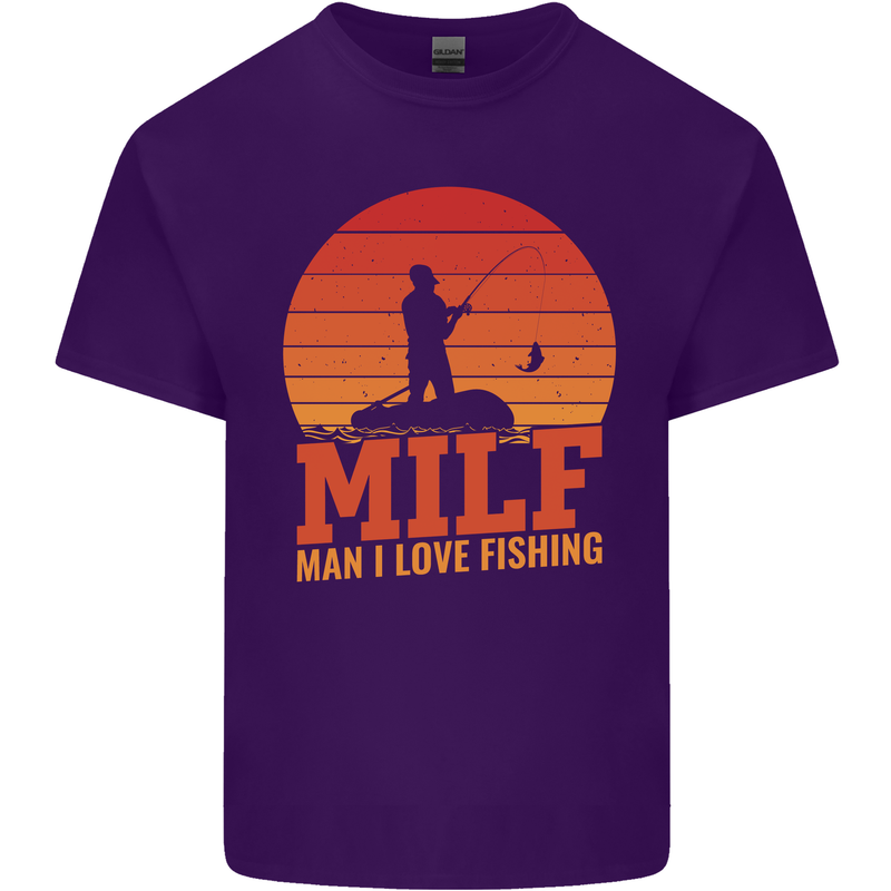 MILF Fishing Funny Fisherman Father's Day Mens Cotton T-Shirt Tee Top Purple