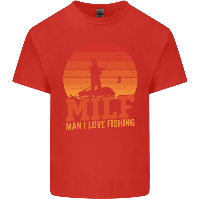 MILF Fishing Funny Fisherman Father's Day Mens Cotton T-Shirt Tee Top Red