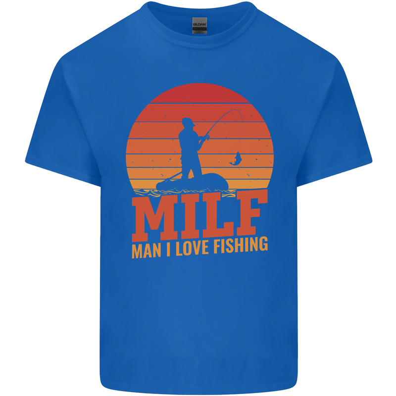 MILF Fishing Funny Fisherman Father's Day Mens Cotton T-Shirt Tee Top Royal Blue