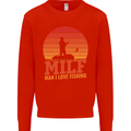 MILF Fishing Funny Fisherman Father's Day Mens Sweatshirt Jumper Bright Red
