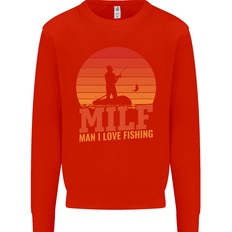MILF Fishing Funny Fisherman Father's Day Mens Sweatshirt Jumper Bright Red