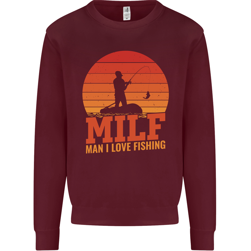 MILF Fishing Funny Fisherman Father's Day Mens Sweatshirt Jumper Maroon