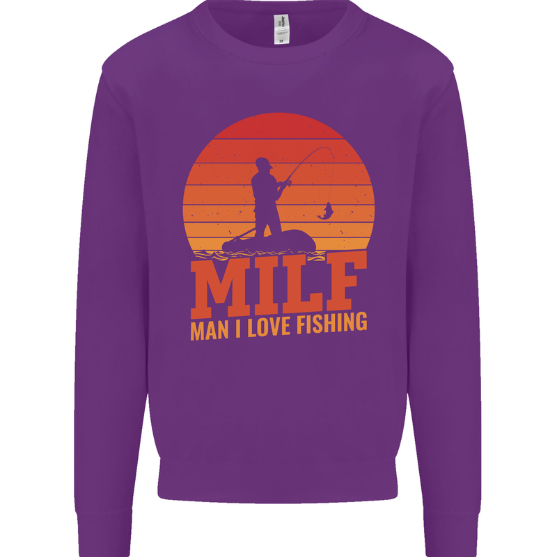 MILF Fishing Funny Fisherman Father's Day Mens Sweatshirt Jumper Purple
