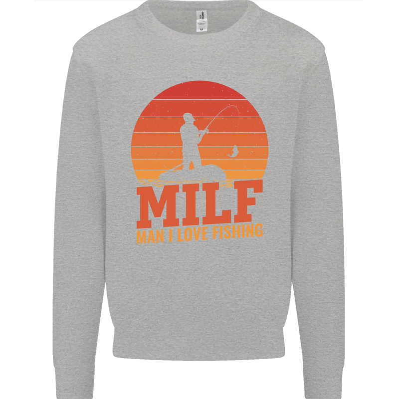 MILF Fishing Funny Fisherman Father's Day Mens Sweatshirt Jumper Sports Grey