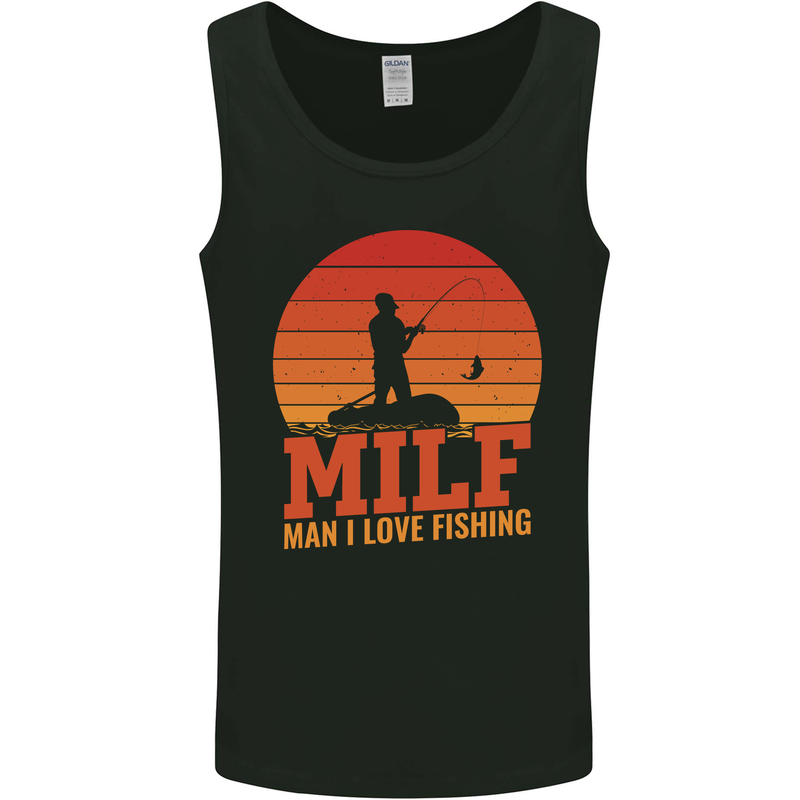 MILF Fishing Funny Fisherman Father's Day Mens Vest Tank Top Black