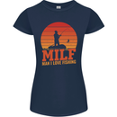 MILF Fishing Funny Fisherman Father's Day Womens Petite Cut T-Shirt Navy Blue
