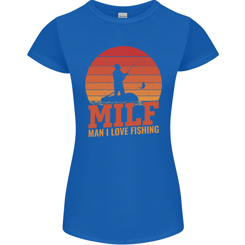 MILF Fishing Funny Fisherman Father's Day Womens Petite Cut T-Shirt Royal Blue