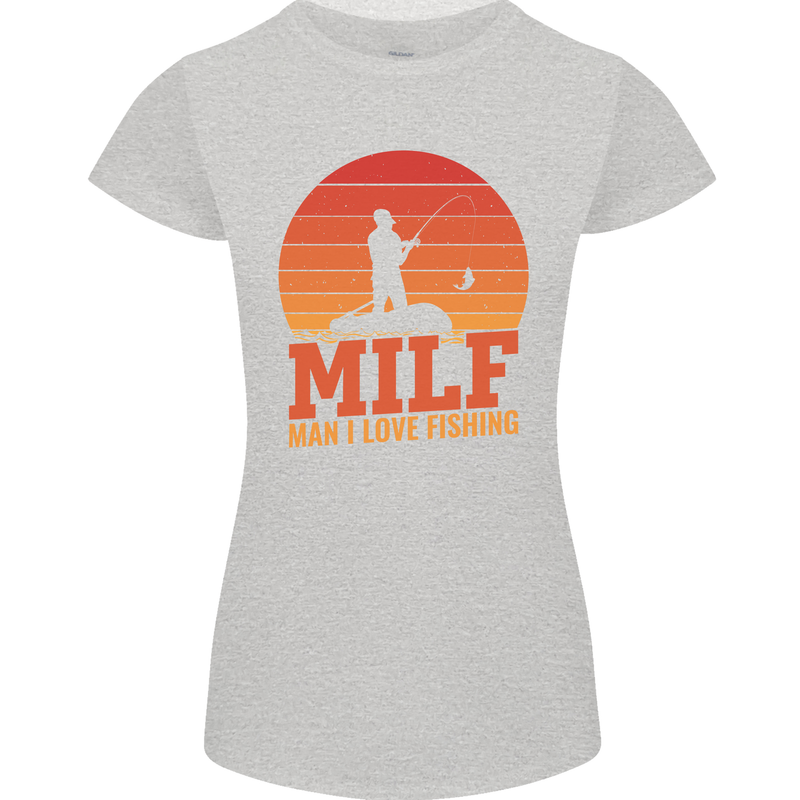 MILF Fishing Funny Fisherman Father's Day Womens Petite Cut T-Shirt Sports Grey