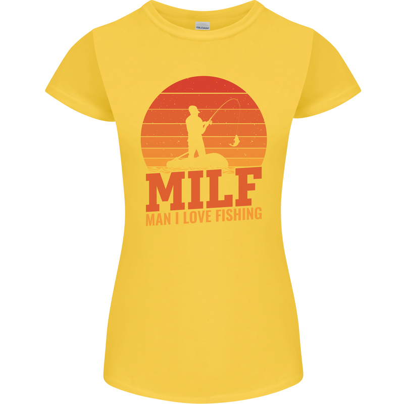 MILF Fishing Funny Fisherman Father's Day Womens Petite Cut T-Shirt Yellow