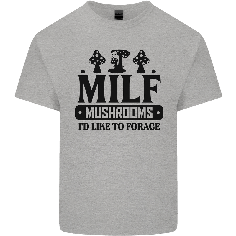 MILF Mushrooms I Like To Forage Mens Cotton T-Shirt Tee Top Sports Grey