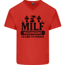 MILF Mushrooms I Like To Forage Mens V-Neck Cotton T-Shirt Red