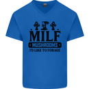MILF Mushrooms I Like To Forage Mens V-Neck Cotton T-Shirt Royal Blue