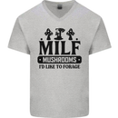 MILF Mushrooms I Like To Forage Mens V-Neck Cotton T-Shirt Sports Grey