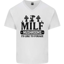 MILF Mushrooms I Like To Forage Mens V-Neck Cotton T-Shirt White