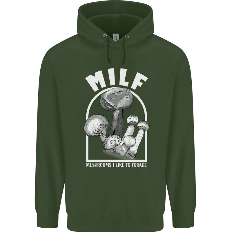 MILF Mushrooms I Like to Forage Childrens Kids Hoodie Forest Green