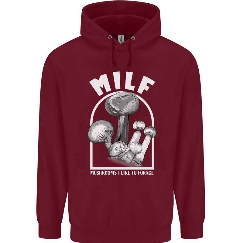 MILF Mushrooms I Like to Forage Childrens Kids Hoodie Maroon