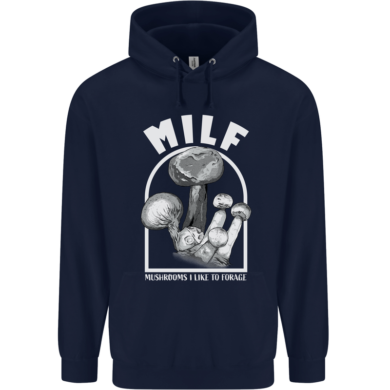 MILF Mushrooms I Like to Forage Childrens Kids Hoodie Navy Blue