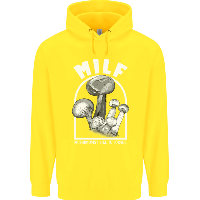 MILF Mushrooms I Like to Forage Childrens Kids Hoodie Yellow