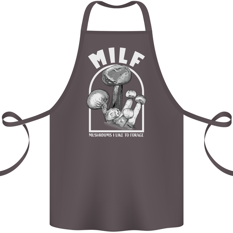 MILF Mushrooms I Like to Forage Cotton Apron 100% Organic Dark Grey