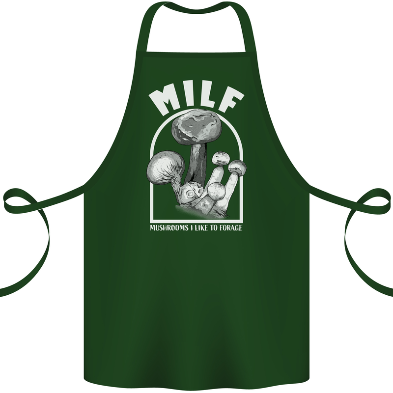 MILF Mushrooms I Like to Forage Cotton Apron 100% Organic Forest Green