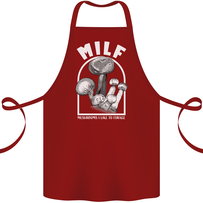 MILF Mushrooms I Like to Forage Cotton Apron 100% Organic Maroon