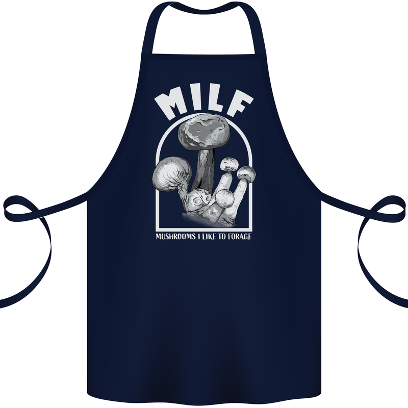 MILF Mushrooms I Like to Forage Cotton Apron 100% Organic Navy Blue