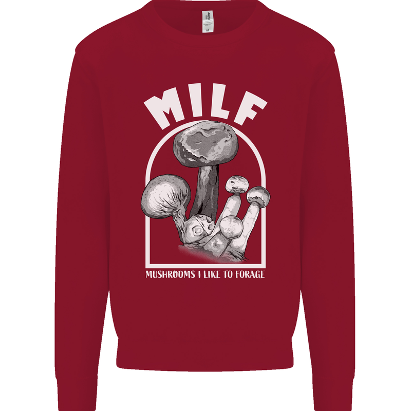 MILF Mushrooms I Like to Forage Kids Sweatshirt Jumper Red