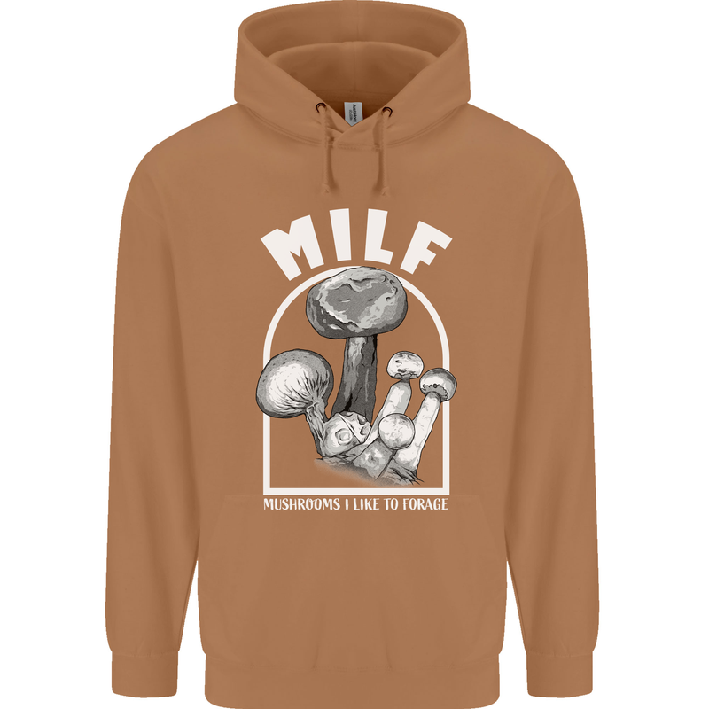 MILF Mushrooms I Like to Forage Mens 80% Cotton Hoodie Caramel Latte