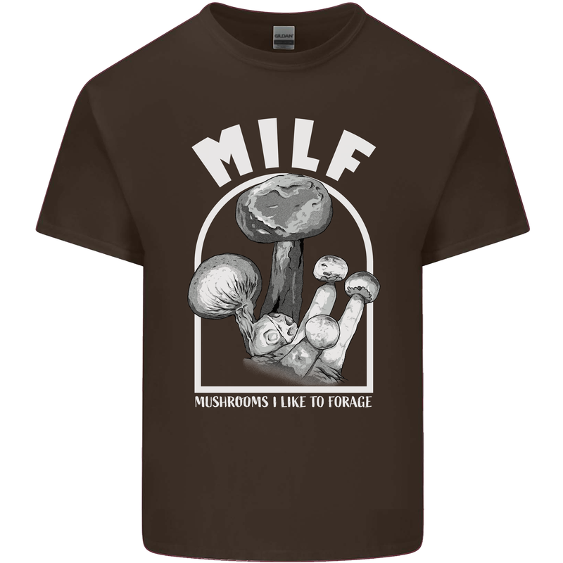 MILF Mushrooms I Like to Forage Mens Cotton T-Shirt Tee Top Dark Chocolate