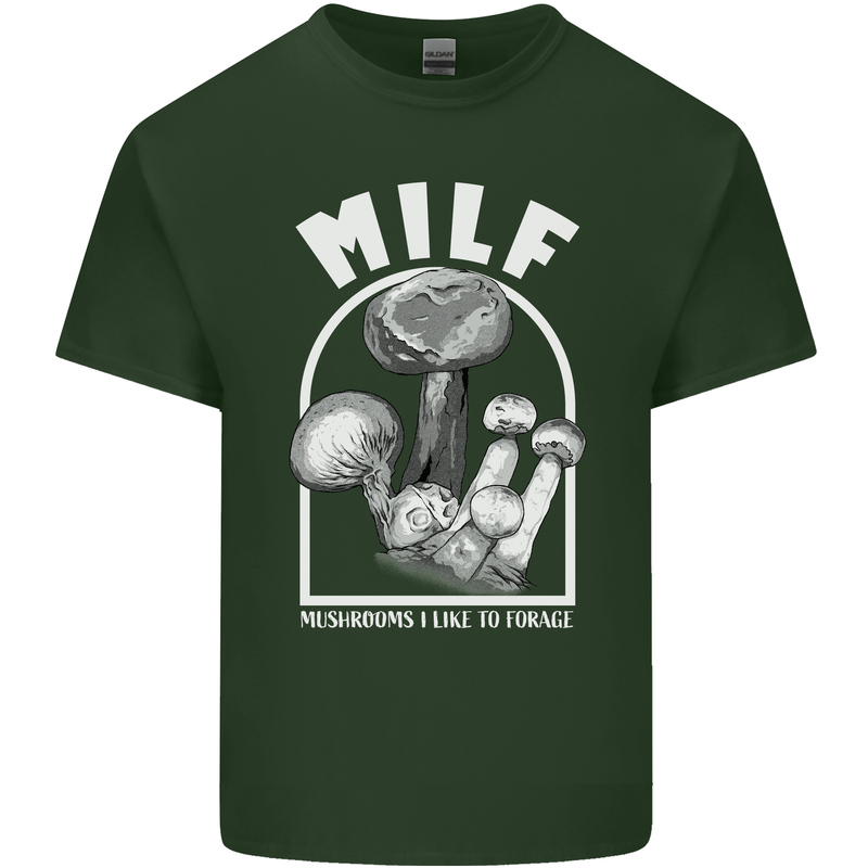 MILF Mushrooms I Like to Forage Mens Cotton T-Shirt Tee Top Forest Green