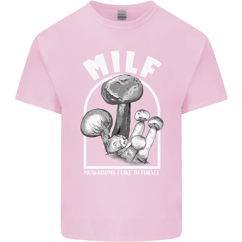 MILF Mushrooms I Like to Forage Mens Cotton T-Shirt Tee Top Light Pink